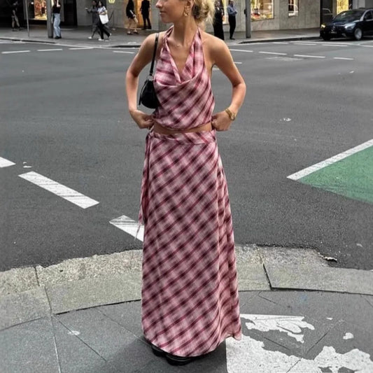 Women's Color-contrast Check Patchwork Skirt Suit