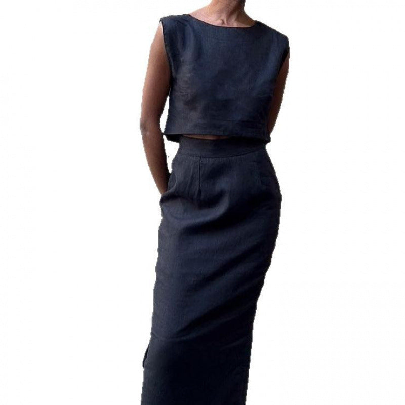 Cotton Linen Vest Skirt Women's Casual Suit