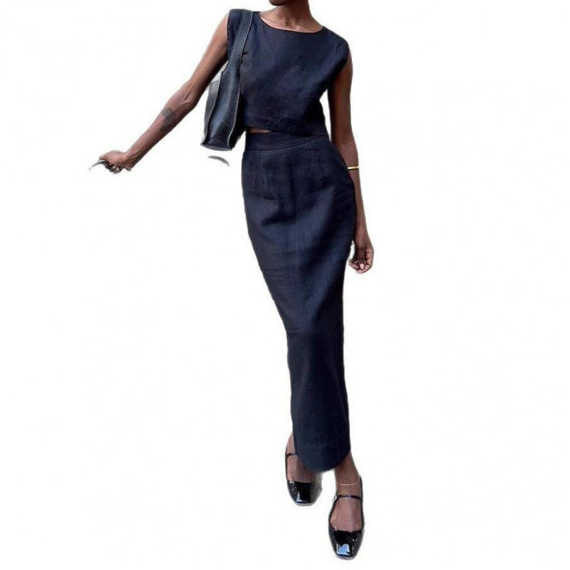 Cotton Linen Vest Skirt Women's Casual Suit