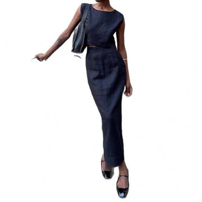 Cotton Linen Vest Skirt Women's Casual Suit