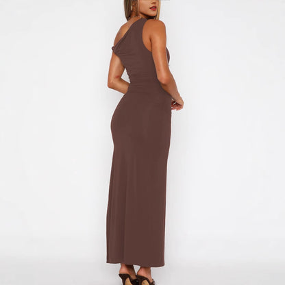 New One-shoulder Diagonal Collar Dress Sleeveless Lace-up